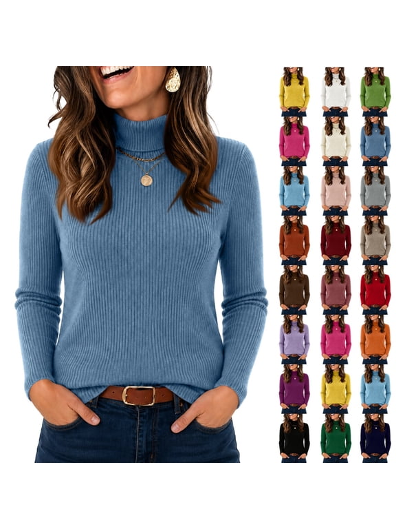 Womens Slim Fit Turtleneck Sweaters Ribbed Knit Long Sleeve Pullover Tops Basic Winter Clothing for Dressy Office Work