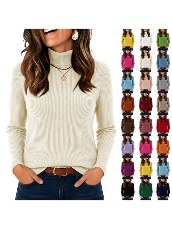 Womens Slim Fit Turtleneck Sweaters Ribbed Knit Long Sleeve Pullover Tops Basic Winter Clothing for Dressy Office Work