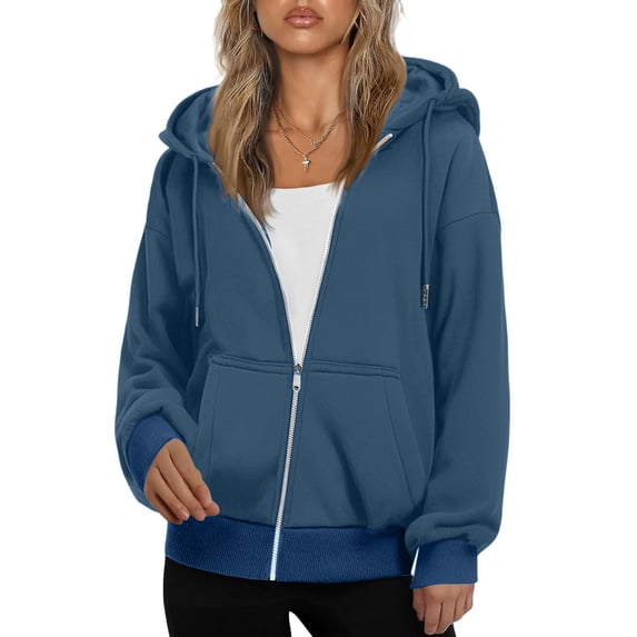 Satingcolo Womens Zip Up Hoodies 2026 Y2K Casual Long Sleeve Zipper Sweatshirts Fall Winter Trendy Track Jackets With Pockets,Royal Blue S