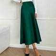 thumbnail image 1 of Satins Skirts for Women Elegant High Waist Solid Color Dressy Elastic Waist Womens Long Skirt Green S, 1 of 5