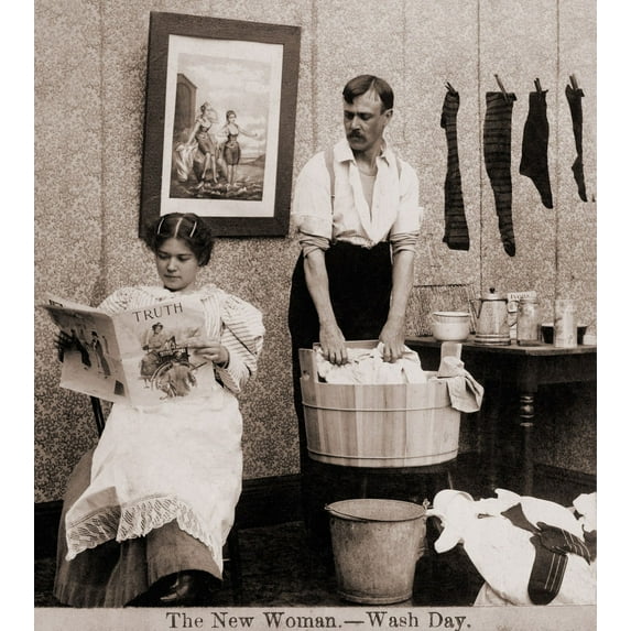 Satire Of Feminism And Women'S Rights Advocacy Showing An Extreme Role Reversal In A 1900'S American Home. History (18 x 24)