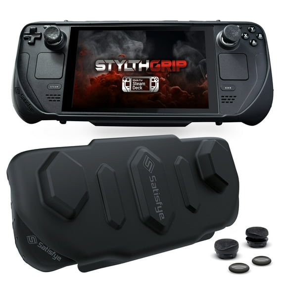 Satisfye - StylthGrip Bundle, Compatible With The Steam Deck & OLED. Bundle Includes: StylthGrip, Hard Shell Cover, RYZE Thumbpads and Rubbers (2+2) & StylthGlass Pro Screen Protector