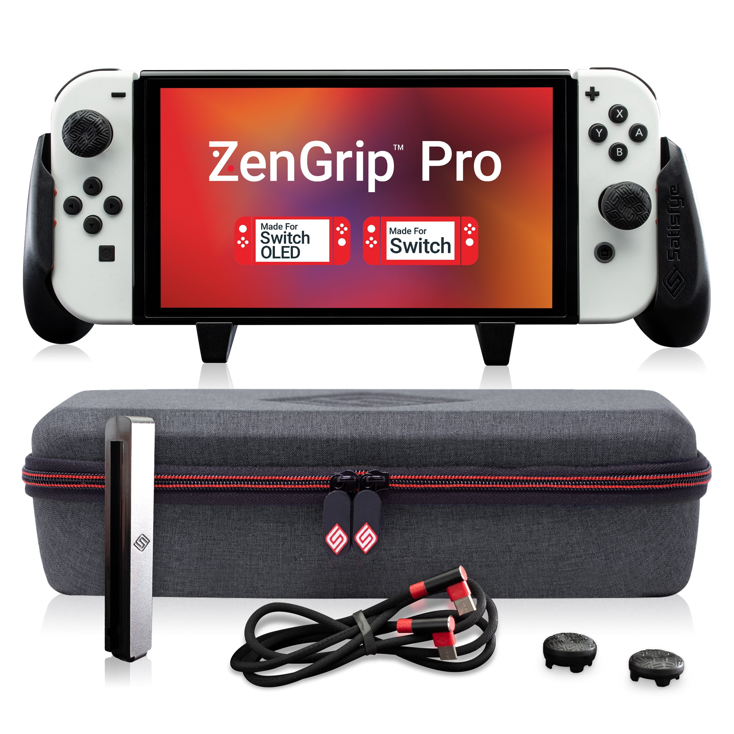Satisfye ZenGrip Pro Gen 3 OLED Elite Bundle, Accessories Compatible with Nintendo Switch - The Bundle includes: Grip, Elite Case and a Low Profile USB C-C Cable. BONUS: 2 Thumbsticks+1 JoyCon Rail