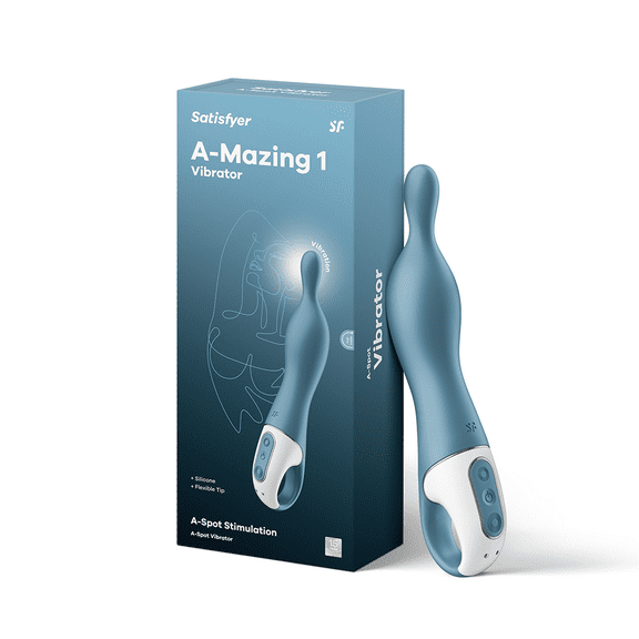Satisfyer A-Mazing 1 A-Spot Vibrator for Women - Vibrating Dildo, G-spot Stimulator, Sex Toy with Curved, Ergonomic Shape, Flexible Tip - Waterproof, Rechargeable (Blue)