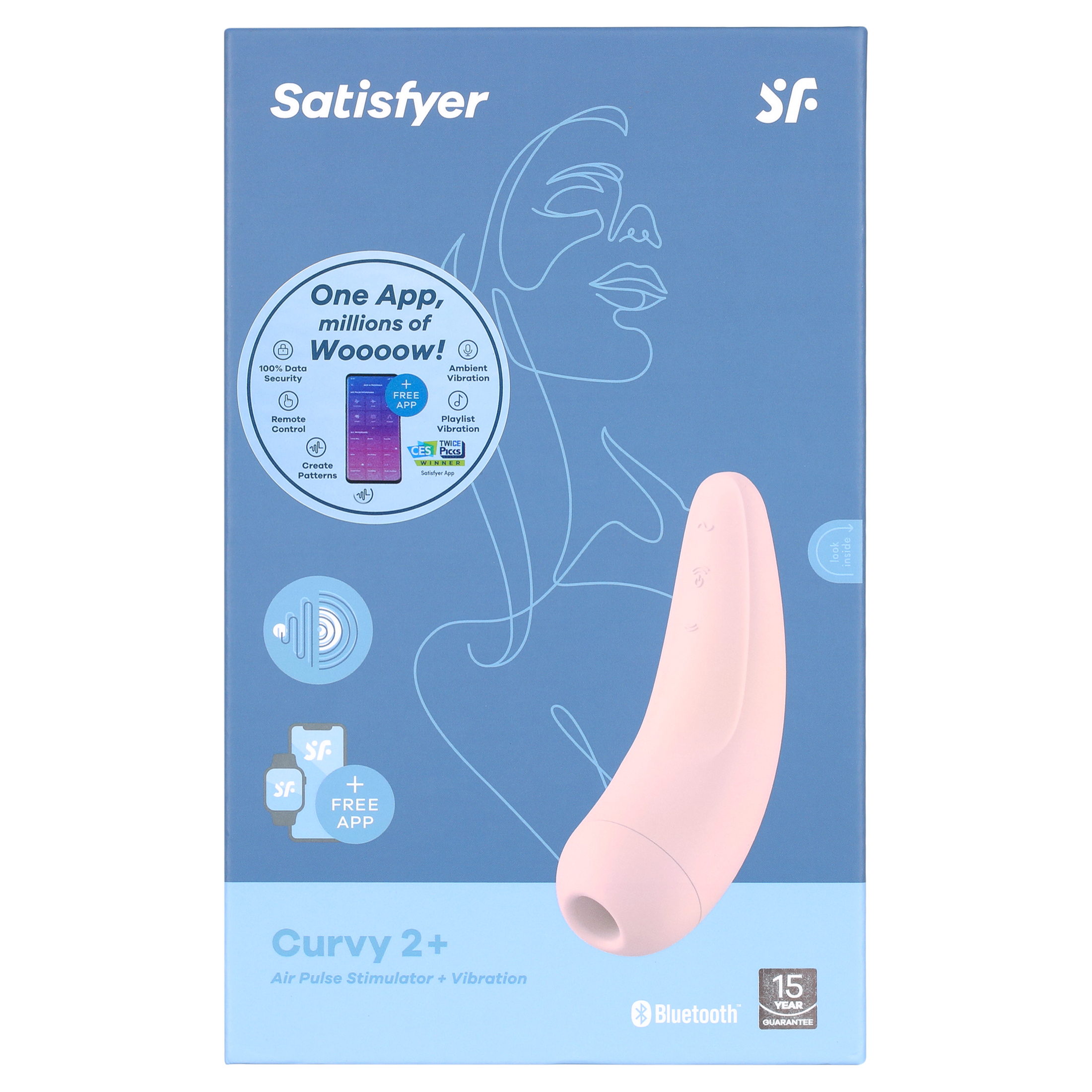 Satisfyer Curvy 2+ Air-Pulse Clitoris Stimulating Vibrator with App Control - Clitoral Sucking Pressure-Wave Technology & Vibration, Compatible with Satisfyer App, Waterproof, Rechargeable (Pink)