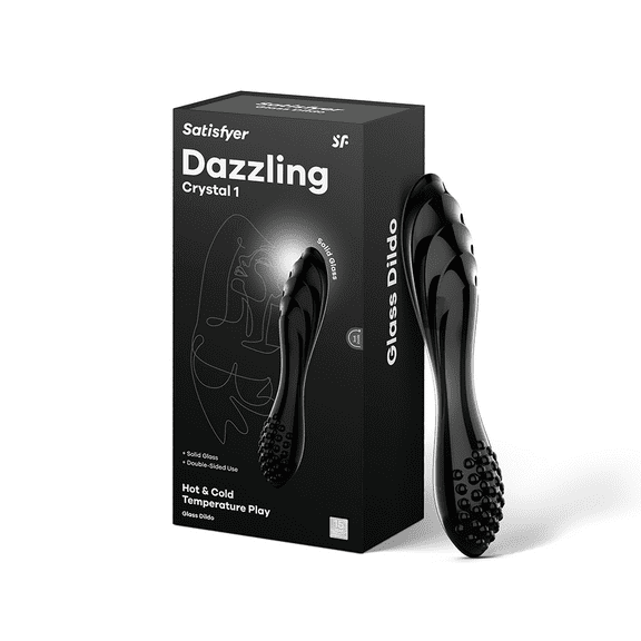 Satisfyer Dazzling Crystal 1 | Glass Dildo | Hot & Cold Temperature Play | Double-Ended| 2 Textured Shafts | G-Spot Stimulation | Unisex (Black)