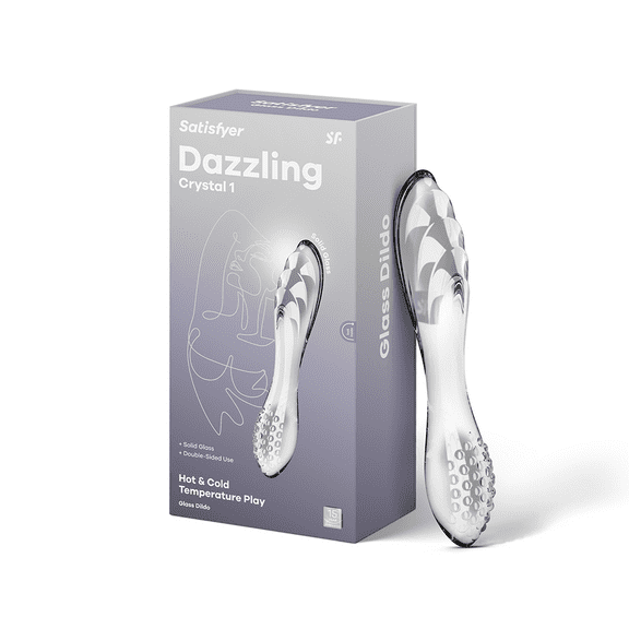 Satisfyer Dazzling Crystal 1 | Glass Dildo | Hot & Cold Temperature Play | Double-Ended| 2 Textured Shafts | G-Spot Stimulation | Unisex (Transparent)