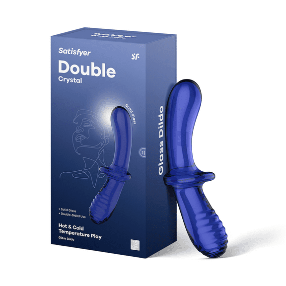Satisfyer Double Crystal | Glass Dildo | Hot & Cold Temperature Play | Double-Ended| 2 Textured Shafts | Vaginal, Clitoral and Anal Stimulation | Unisex (Light Blue)