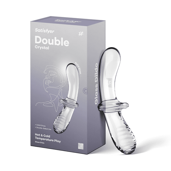 Satisfyer Double Crystal | Glass Dildo | Hot & Cold Temperature Play | Double-Ended| 2 Textured Shafts | Vaginal, Clitoral and Anal Stimulation | Unisex (Transparent)