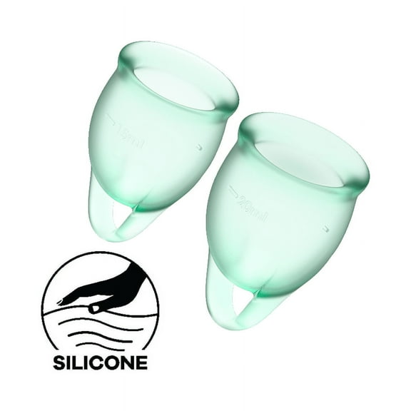 Satisfyer Feel Confident Menstrual Cup - Reusable Period Cup with Removal Ring - Soft, Flexible Body-Safe Silicone, Easy Insertion & Removal - Includes 2 Cup Sizes for All Flows (Light Green)