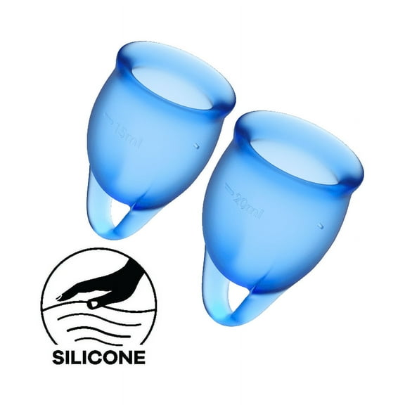 Satisfyer Feel Confident Menstrual Cup - Reusable Period Cup with Removal Ring - Soft, Flexible Body-Safe Silicone, Easy Insertion & Removal - Includes 2 Cup Sizes for All Flows (Dark Blue)