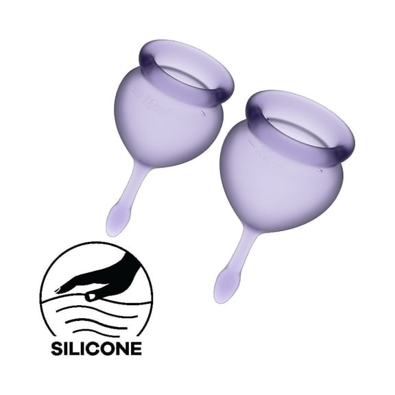 Satisfyer Feel Good Menstrual Cup - Reusable Period Cup with Removal Stem - Soft, Flexible Body-Safe Silicone, Easy Insertion & Removal - Includes 2 Cup Sizes for All Flows (Purple)