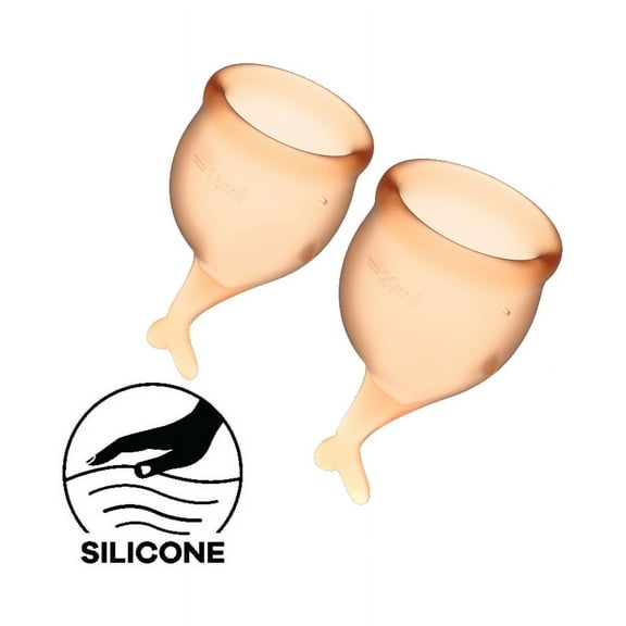 Satisfyer Feel Secure Menstrual Cup - Reusable Period Cup with Removal Stem - Soft, Flexible Body-Safe Silicone, Easy Insertion & Removal - Includes 2 Cup Sizes for All Flows (Orange)