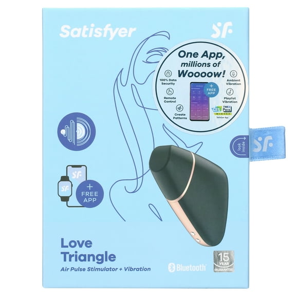 Satisfyer Love Triangle Air-Pulse Clitoris Stimulating Vibrator with App Control - Clitoral Sucking Pressure-Waves + Vibration, Compatible with Satisfyer App, Waterproof, Rechargeable (Black)