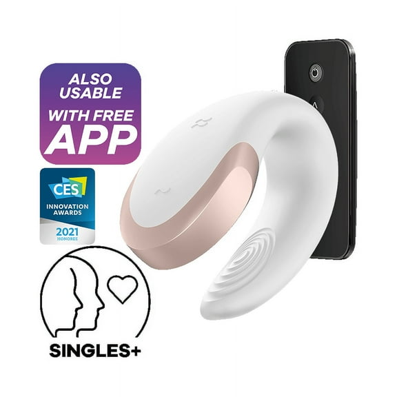 Satisfyer Luxury Double Love Couples Vibrator with App Control and Wireless Remote - G-Spot and Clitoral Stimulation, Partner Toy - Compatible with Satisfyer App, Waterproof, Rechargeable (White)