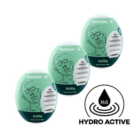 Satisfyer Masturbator Egg 3 pack - Stroker for Male Masturbation, Portable Pleasure Sleeve, Super-Stretchy, No Lubricant Required, Disposable, Single-Use (Riffle)