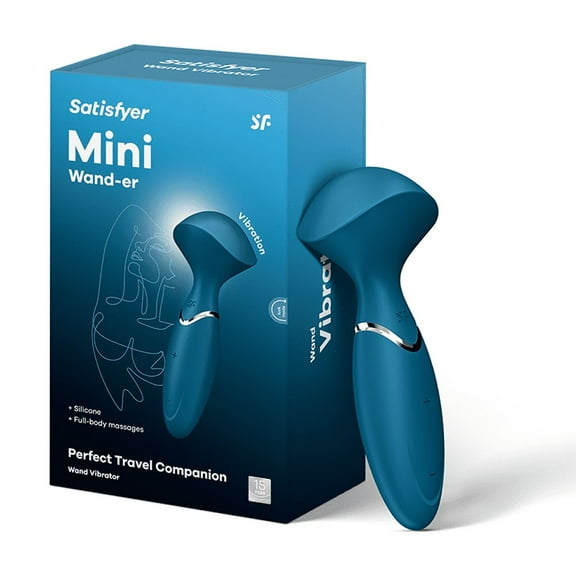 Satisfyer Mini Wand-er Vibrating Wand with App Control - Small, Portable, Personal Full Body Massager, Powerful Clitorial Stimulator - Compatible with Satisfyer App, Waterproof, Rechargeable (Blue)