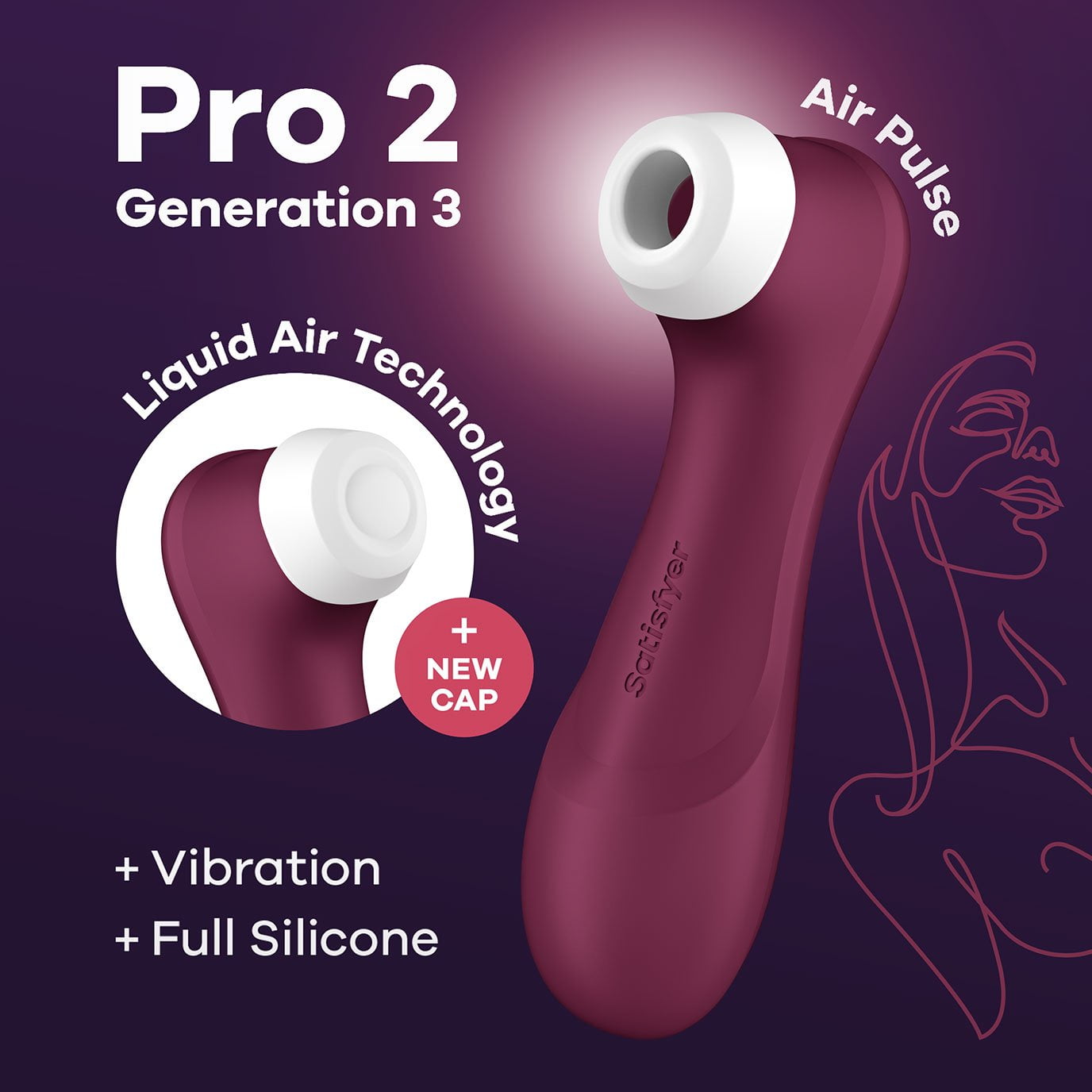 Satisfyer Pro 2 Generation 3 - Air-Pulse Clitoris Stimulating Vibrator with Liquid-Air Technology - Non-Contact Clitoral Sucking Sex Toy for Women, Waterproof, Rechargeable (Wine Red) photo