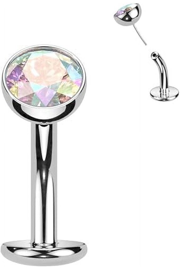 14G ASTM F136 Titanium Floating Belly Button Rings Convex Base 5mm Bezel Set CZ Threadless Push In Fat 5/16 Inch 8mm