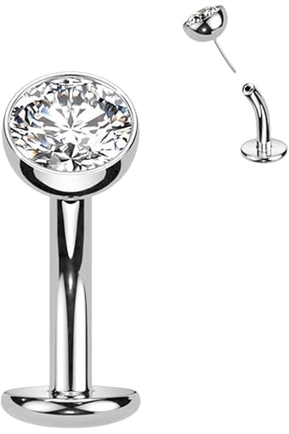 14G ASTM F136 Titanium Floating Belly Button Rings Convex Base 5mm Bezel Set CZ Threadless Push In Fat 5/16 Inch 8mm