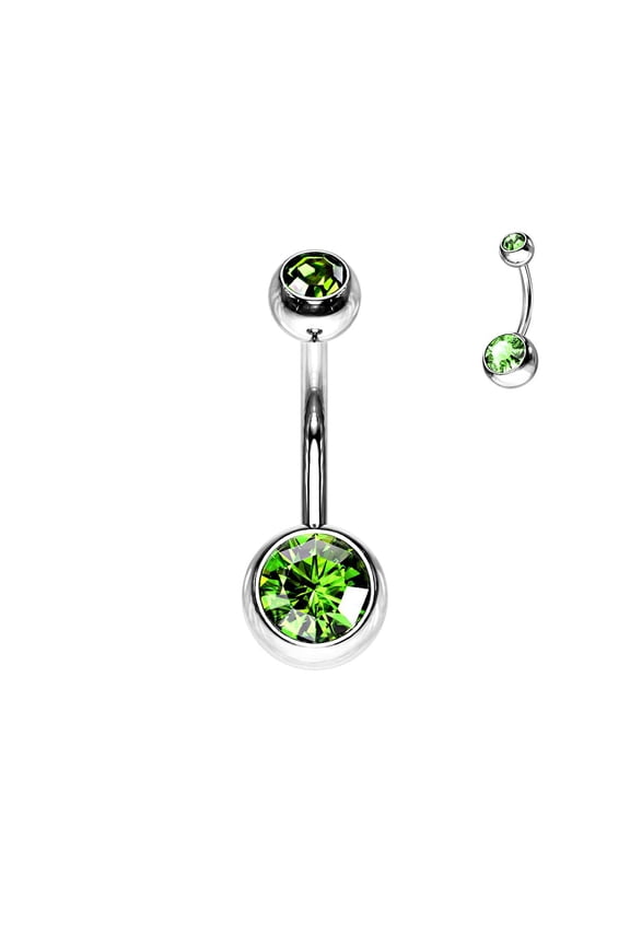 14G Belly Button Ring Green CZ Belly Ring 12mm Belly Piercing Navel Barbell Piercing Jewelry 1/2 Inch