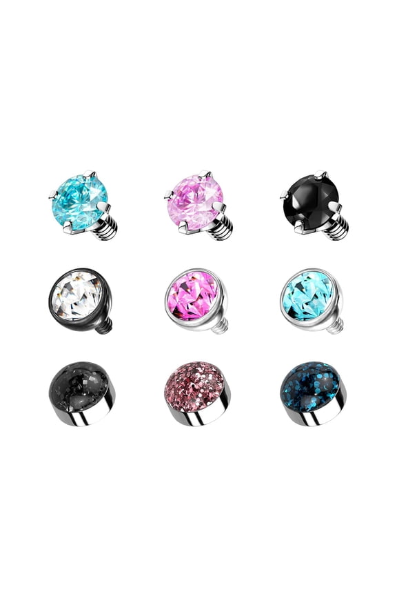 14G Grade 23 Titanium Dermal Anchor Tops Dome Internally Threaded Color Gem CZ Dermal Top Piercing Jewelry for Women Men