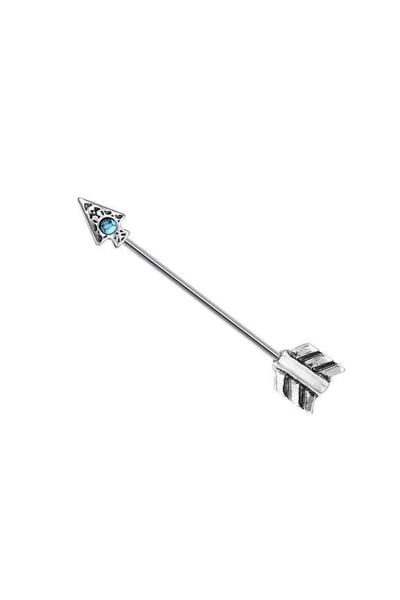 14G Surgical Steel Industrial Barbell Turquoise Gems Tribal Arrow Industrial Earrings Bar Piercing Jewelry 38mm 1 & 1/2 Inch