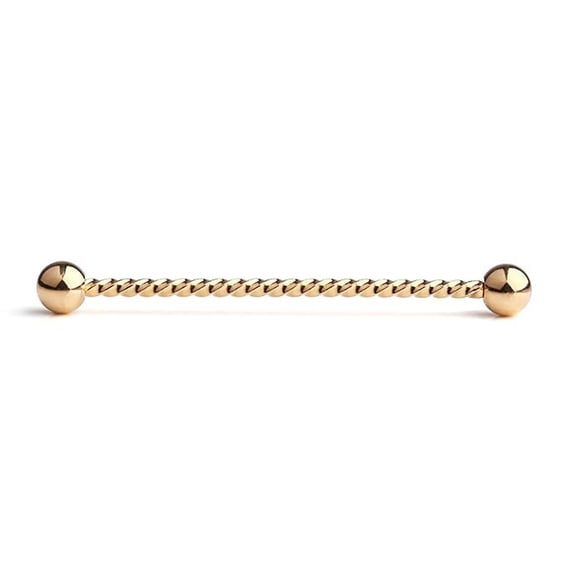 Satix 14G Surgical Steel PVD Gold Twisted Rope Industrial Barbell Earring Bar Helix Cartilage Piercing Jewelry 38mm 1 & 1/2 Inch