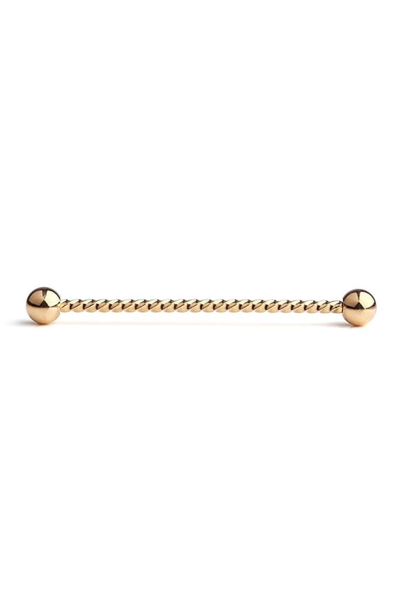 14G Surgical Steel PVD Gold Twisted Rope Industrial Barbell Earring Bar Helix Cartilage Piercing Jewelry 38mm 1 & 1/2 Inch
