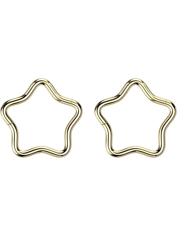 2PCS 316L Surgical Steel PVD Plated 18G Star Hinged Segment Ring Hoop Septum Clicker Nose Ring Lip Cartilage Sleeper Earring