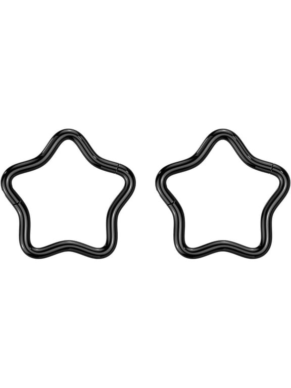 2PCS IMPLANT GRADE G23 Titanium PVD Plated 18G Star Hinged Segment Ring Nose Hoop Sleeper Earring Rook Conch Helix Daith Tragus