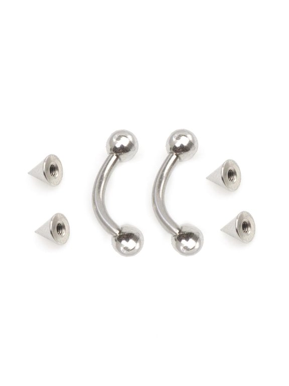2PCS Surgical Steel 16G Curved Barbell Eyebrow Rings 8mm 5/16 Inch W/ 4PCS Extra Spike Beads Vertical Labret Lip Ring Rook Earring Piercing Jewelry