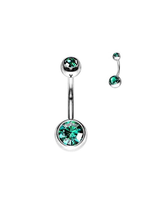 5mm 8mm Round Emerald CZ Belly Button Rings 12mm Navel Piercing Jewelry For Women Men 1/2 Inch
