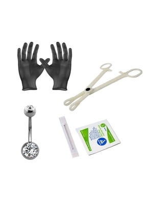 Belly Piercing Kit - 14G Titanium Belly Button Ring 7/16" 8mm and 5mm Gem Ball Navel Ring with Navel Piercing Needle, A-lcoholPad, Gloves, Forceps Clamp Tool Kit