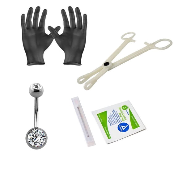 Satix Belly Piercing Kit - 14G Titanium Belly Button Ring 7/16" 8mm and 5mm Gem Ball Navel Ring with Navel Piercing Needle, A-lcoholPad, Gloves, Forceps Clamp Tool Kit