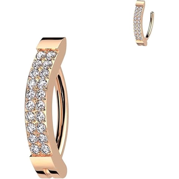 Satix G23 Titanium 14G Clicker Belly Button Ring CZ Double Line Simulated Diamonds Hinged Belly Rings 10mm Simple Hoop Belly Barbell Piercing Reverse Navel Barbell Body Jewelry 3/8 Inch