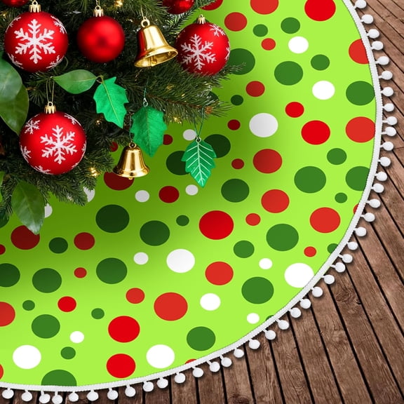 Satmonnus 36 inch Christmas Tree Skirt Red Green Polka Dots Xmas Tree Mat for Christmas New Year Holiday Party Decorations,Christmas Decorations for Tree, Christmas Home Decor for Indoor Farmhouse