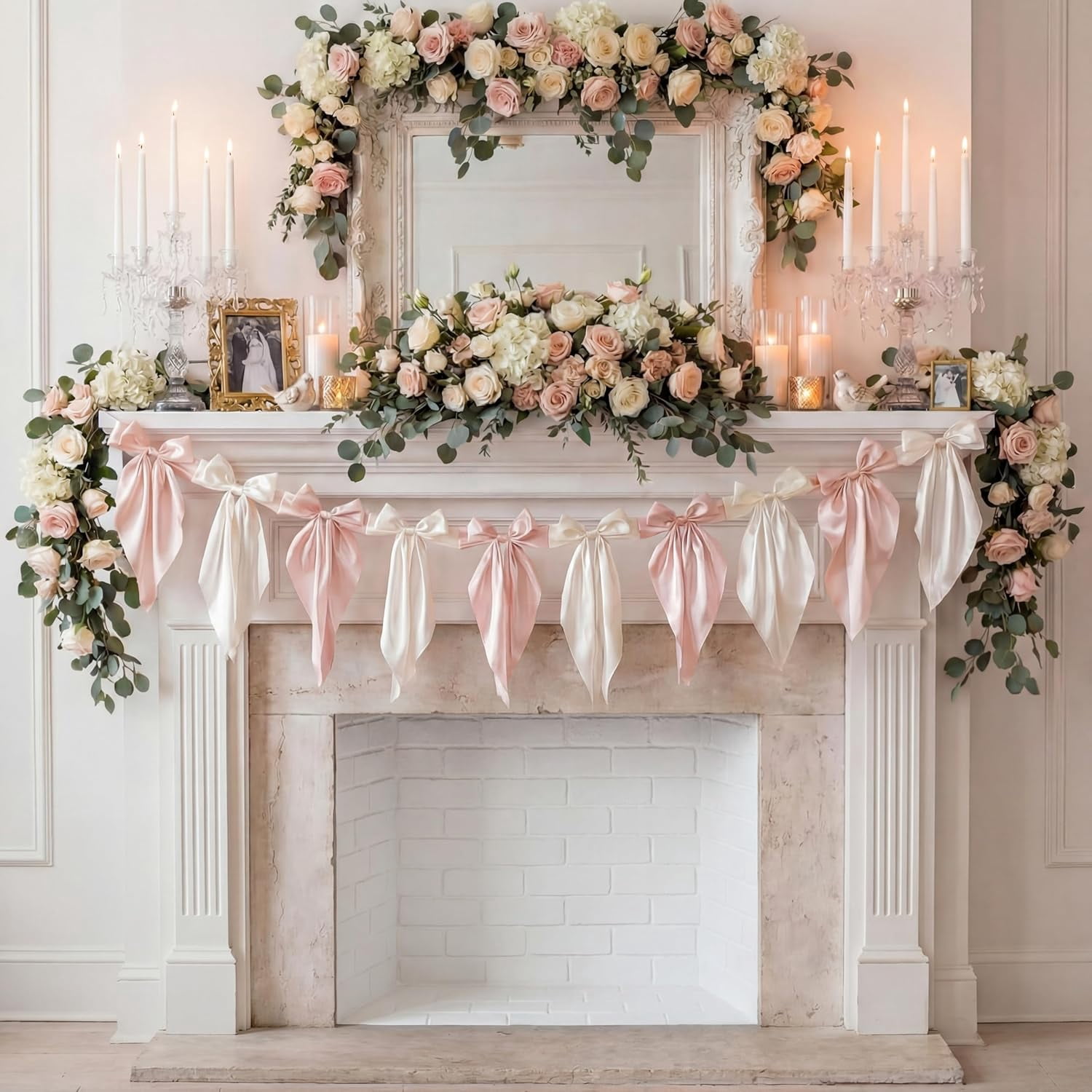 Satmonnus 7.9 FT Easter Pastel Bow Garland Banner - Silk Satin Ribbon Pastel Bow Garland Hanging Party Bow Garland Decoration for Easter Birthday Baby Shower Wedding Party Supplies