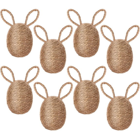 Satmonnus 8pcs Farmhouse Easter Egg Linen Rope Eggs Rustic Easter Hunt Ornament for Spring Basket Fillers Party Centerpiece Decoration Table Setting(Bunny Style)