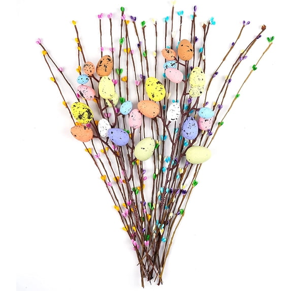 Satmonnus Artificial Easter Spray Vine with Pastel Easter Eggs and Berries- Decorative Spring Floral Stems-Easter Egg Twig Branches for Floral Arrangement-Centerpiece Wreath Decoration (26 Pcs)