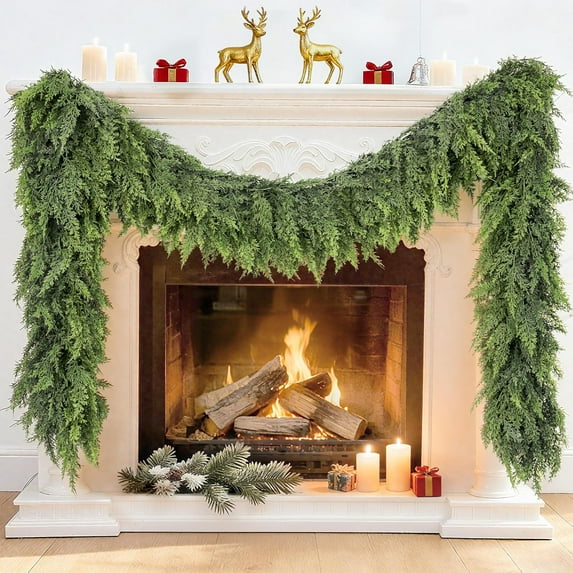 Satmonnus Christmas Garland Real Touch Cedar Garland Christmas Decorations 9 ft Soft and Lush Realistic Faux Pine Garlands for Mantle, Doorframe, Fireplace Indoor Outdoor Holiday Decorations
