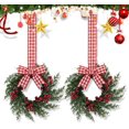 thumbnail image 1 of Satmonnus Christmas Mini Wreaths, Set of 2 Small Artificial Pine Cabinet Rings with Red Bows and Berries, Mini Holiday Door and Window Decor, Hanging Indoor Outdoor Christmas Decorations, 1 of 8