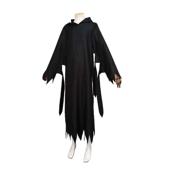 Satmonnus Ghost Halloween Costume, Adult Black Grim Reaper Robe - Unisex Hooded Phantom Costume for Halloween Cosplay, Spooky Ghost Cape for Masquerade & Stage Performance