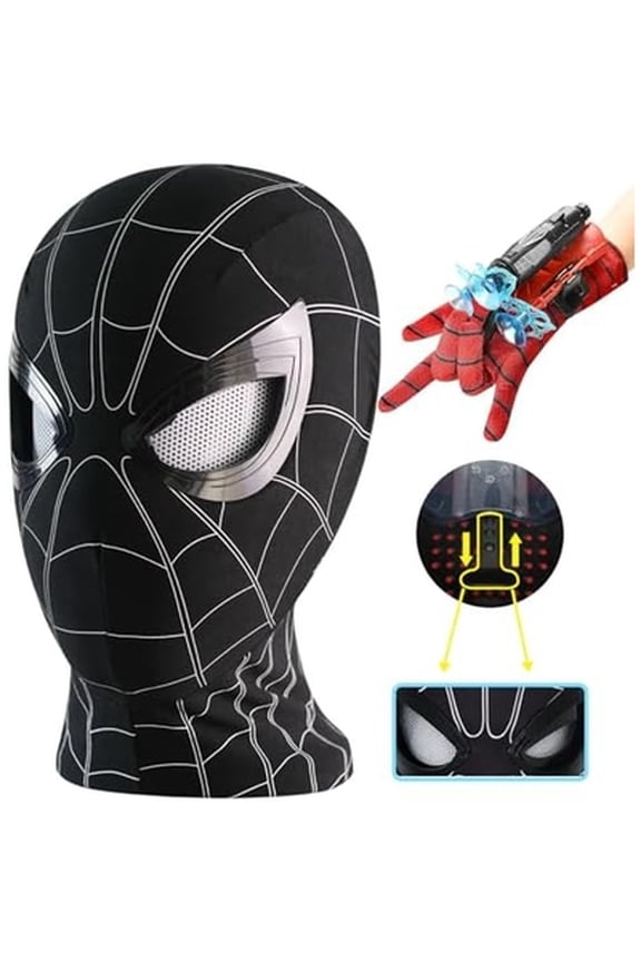 Hero Black Mask With Movable Mechanical Eyes and Web Shooters,Halloween Costume Mask Cosplay Wearable Prop For Gift Mask for Halloween Costume Christmas Birthday Cosplay Party