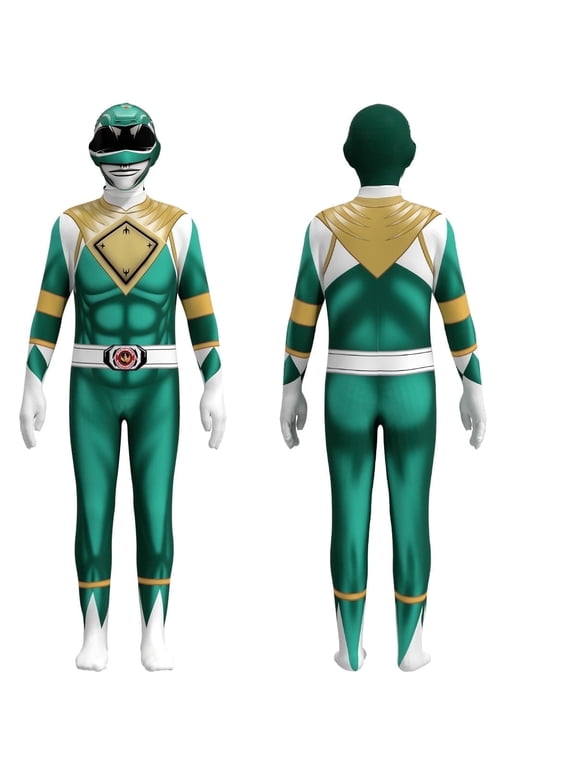 Power Rangers Cosplay Jumpsuit Fancy Dress up costume party Playsuit Costume Cosplay Full Bodysuit Halloween 3D Style M Size,Green