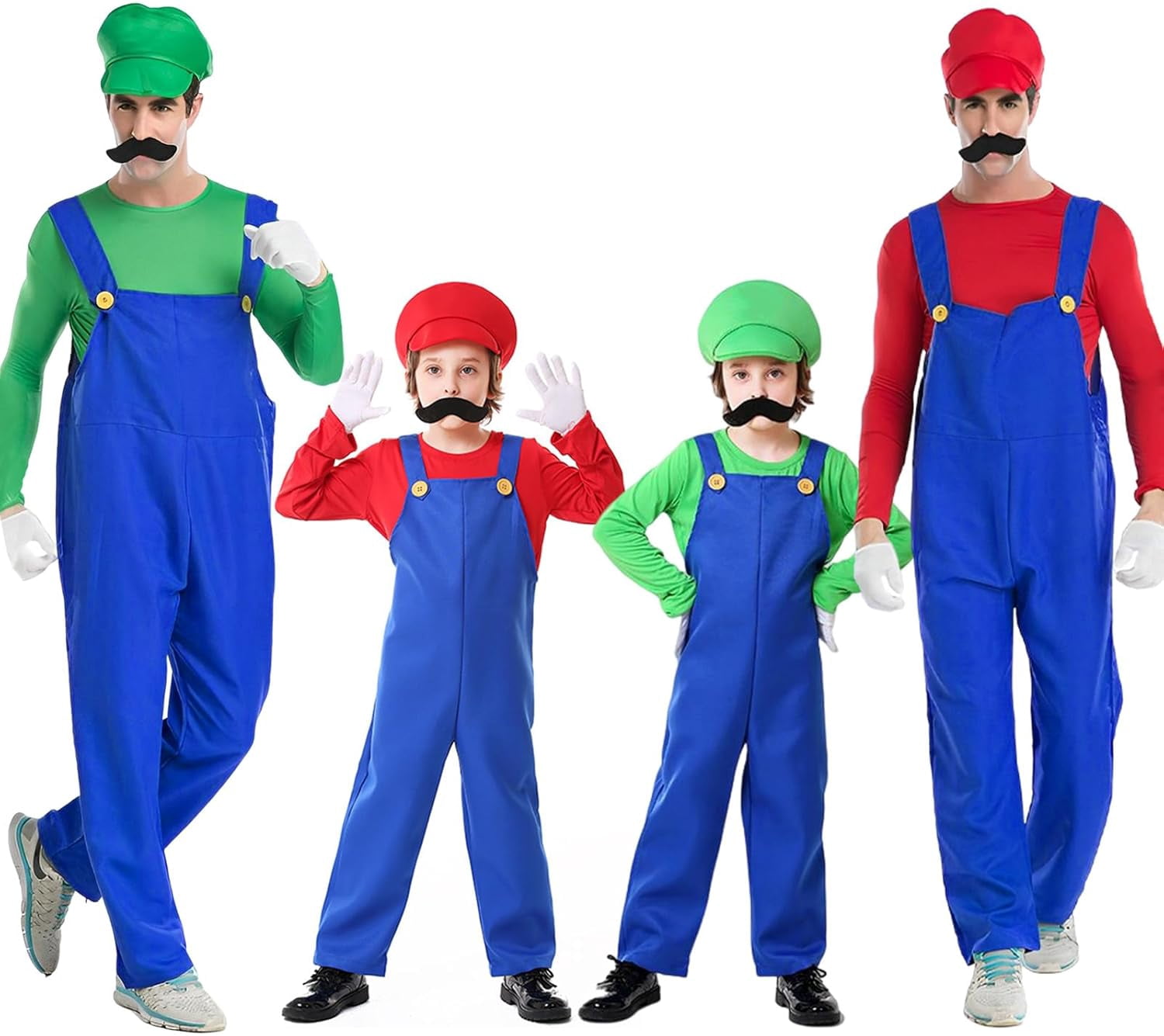 Satmonnus Super Brothers Costume Halloween Cosplay Jumpsuits with Hat and Mustaches, Festivals and Carnivals, Fancy Dress Outfits Halloween Costumes, Family Matching Halloween Cosplay Outfits
