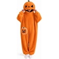 thumbnail image 1 of Satmonnus Unisex Adult Pumpkin Onesie Pajamas, Plush Jack-O-Lantern One-Piece Hooded Jumpsuit, Halloween Cosplay Costume Big Mouth Monster Sleepwear, 1 of 9