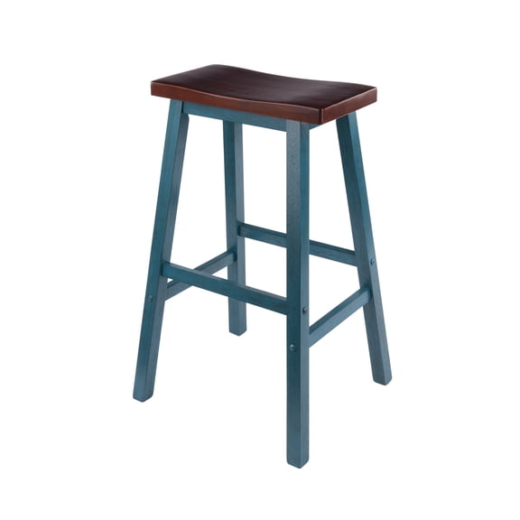 Winsome Satori Saddle Seat Bar Stool, Rustic Teal and Walnut