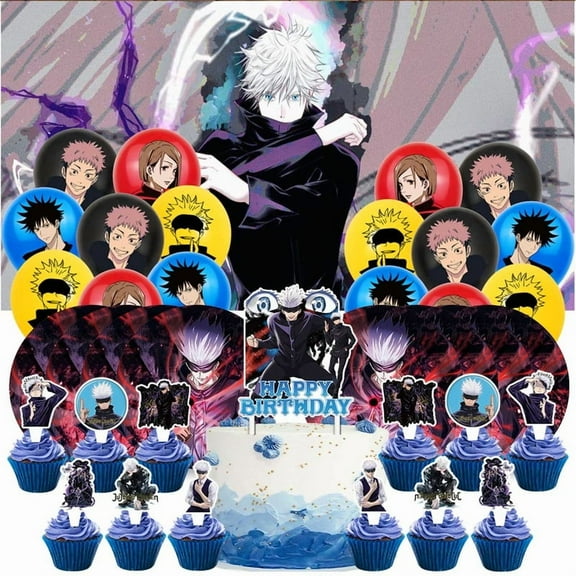 Satoru Anime Gojo Party Supplies Cake Topper Decor Banner Backdrop Tableware Balloons Birthday Decorations
