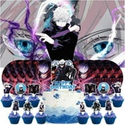 Satoru Anime Gojo Birthday Supplies Plates Decorations Decor Backdrop Banner Cake Topper Fans